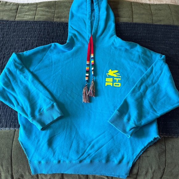 ETRO Blue Cotton Hoodie with Pegasus